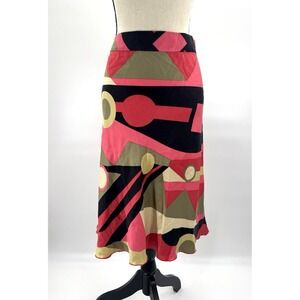 VTG Y2K Kenzie Womens 10 Midi Skirt 100% Silk Geometric Abstract Bold Retro Chic